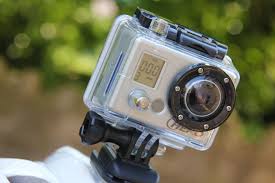 small camera mounted on top of a rafters helmet