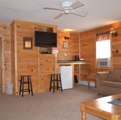 Spacious living area with TV and air conditioner in river cottage