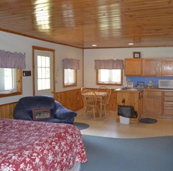 Open concept living space in the Snow Cottage