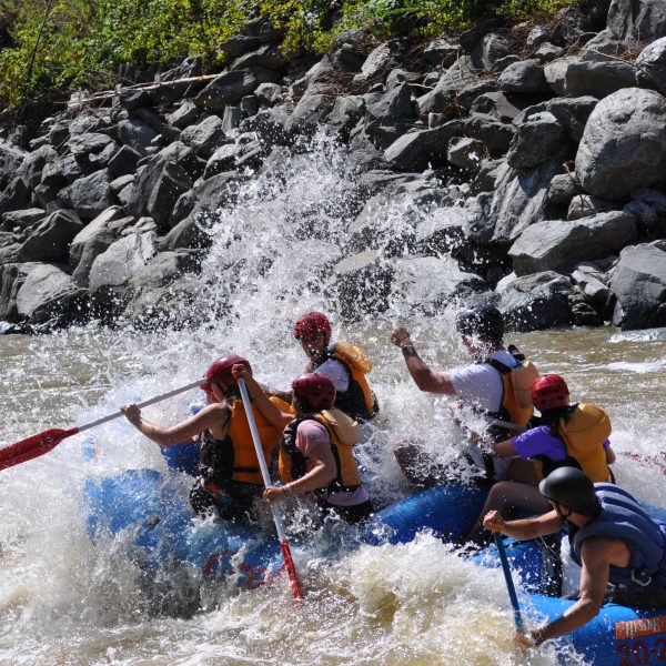 Family of 5 rafting down the West River.